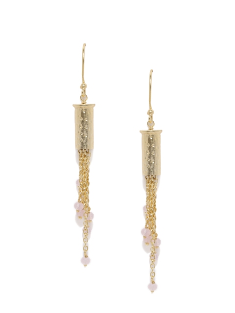 

Gehna Gold-Toned Sterling Silver & Rose Quartz Contemporary Drop Earrings