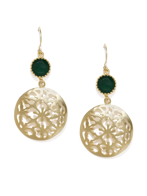

Gehna Gold-Toned & Green Sterling Silver & Onyx Circular Drop Earrings
