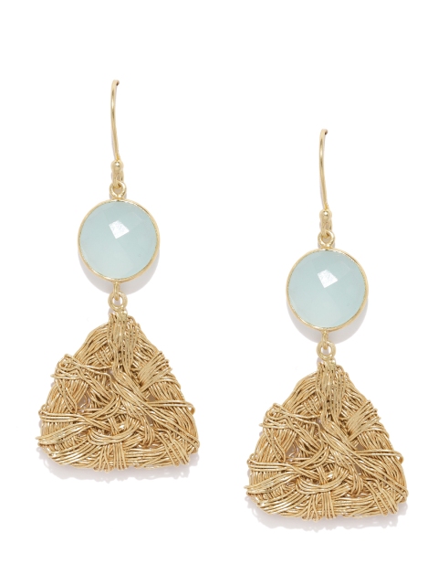 

Gehna Gold-Toned & Blue Sterling Silver Triangular Drop Earrings