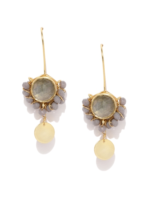 

Gehna Gold-Toned & Grey Sterling Silver & Labradoritr Circular Drop Earrings