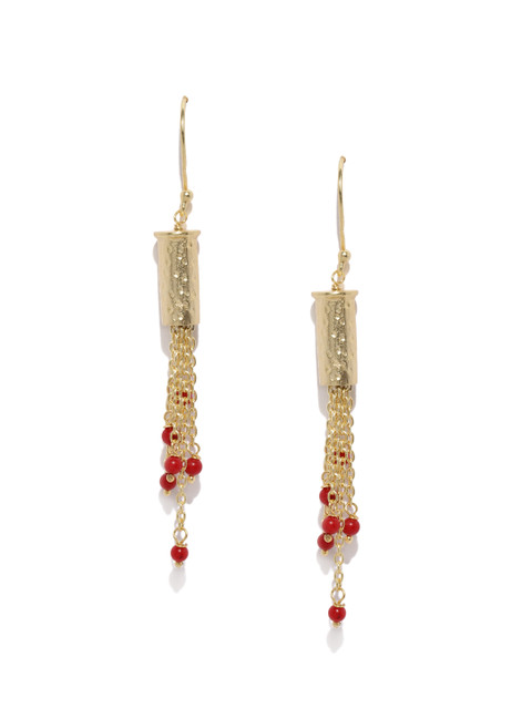 

Gehna Gold-Toned & Red Contemporary Sterling Silver & Coral Drop Earrings
