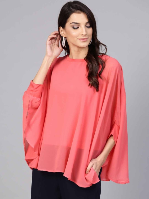 

STREET 9 Women Coral Pink Solid Cape Top
