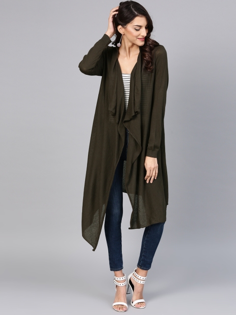 

STREET 9 Olive Green Solid Open Front Shrug