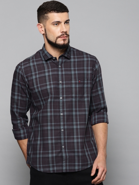 

Louis Philippe Jeans Men Grey & Black Slim Fit Checked Casual Shirt