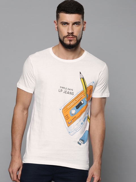 

Louis Philippe Jeans Men White Printed Round Neck T-shirt