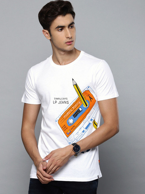 

Louis Philippe Jeans Men White Printed Round Neck T-shirt