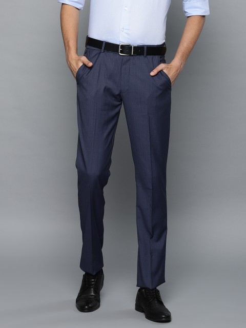 

Louis Philippe Men Blue Tapered Slim Fit Solid Permapress finest wrinkle free Formal Trousers