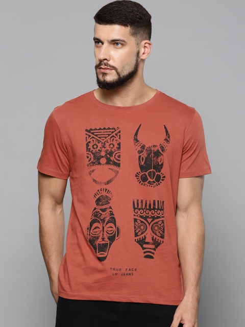 

Louis Philippe Jeans Men Rust Orange Printed Round Neck T-shirt
