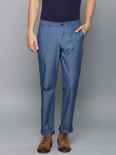 

Louis Philippe Men Blue Slim Fit Self Design Regular Trousers