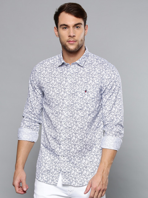 

Louis Philippe Sport Men White & Navy Blue Super Slim Fit Printed Casual Shirt