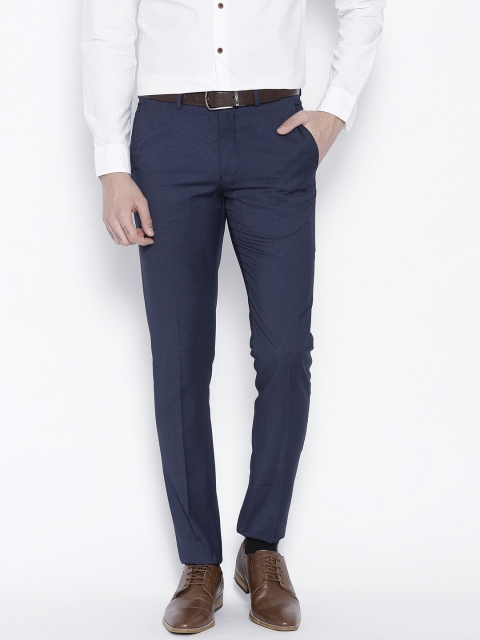 

Louis Philippe Men Blue Slim Fit Checked Formal Trousers