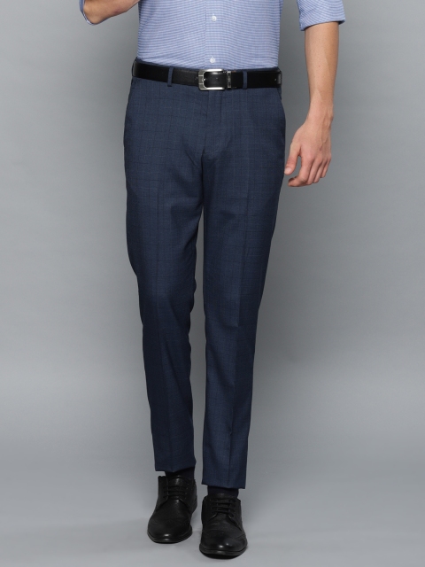 

Louis Philippe Men Navy Blue Super Slim Fit Checked Formal Trousers