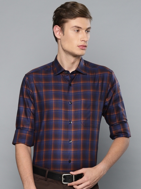 

Louis Philippe Men Navy Blue & Brown Regular Fit Checked Formal Shirt