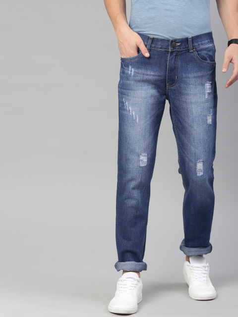 

American Crew Men Blue Straight Fit Mid-Rise Mildly Distressed Jeans