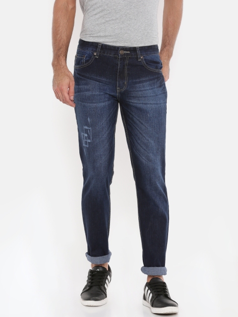 

American Crew Men Blue Straight Fit Mid-Rise Low Distress Jeans