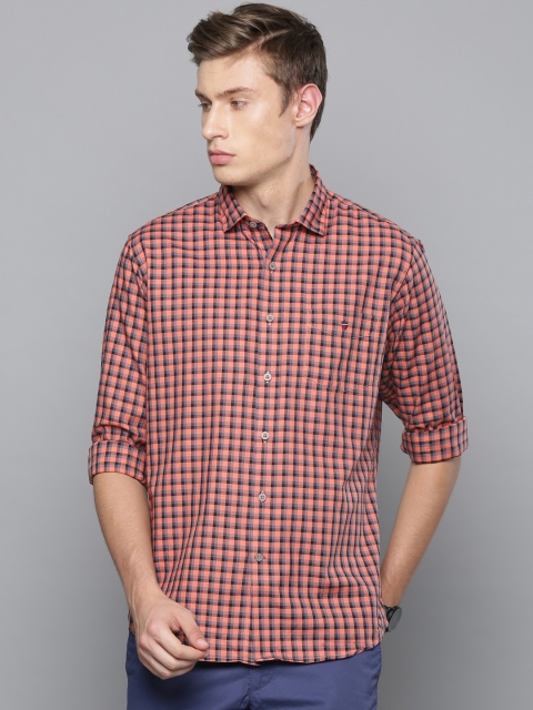 

Louis Philippe Sport Men Rust Orange & Blue Slim Fit Checked Casual Shirt