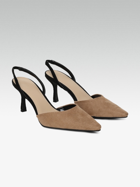 

FOREVER 21 Women Tan Brown & Black Solid Heels