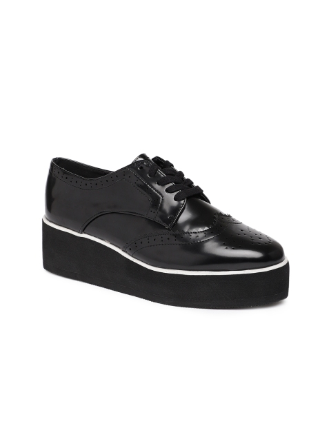 

FOREVER 21 Women Black Solid Heeled Flatforms