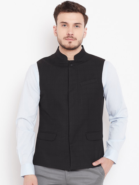 

Blackberrys Men Black Self-Design Nehru Jacket