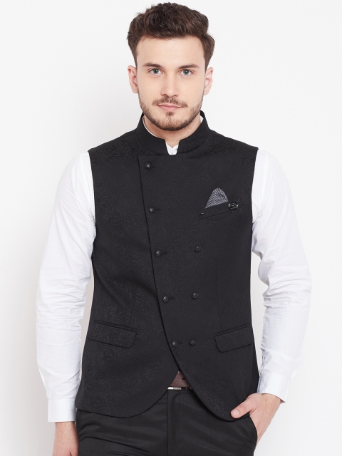 

Blackberrys Men Black Woven-Design Nehru jacket