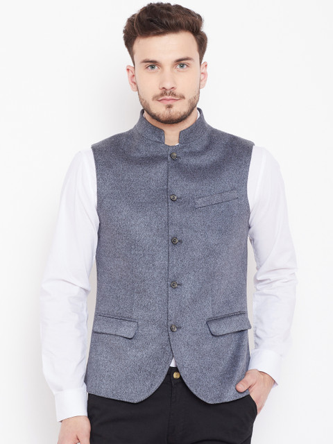

Blackberrys Men Grey Solid Nehru jacket