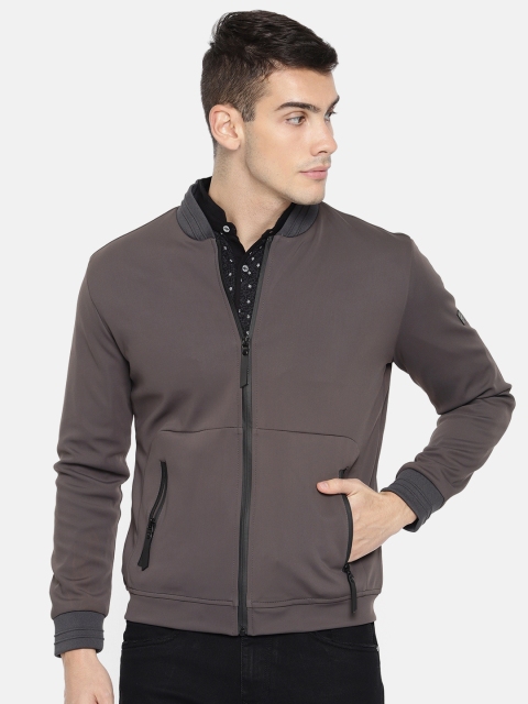 

Blackberrys Men Charcoal Grey Solid Slim Fit Bomber Jacket