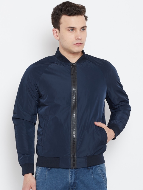 

Blackberrys Men Navy Blue Solid Bomber Jacket