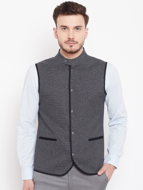 

Blackberrys Men Black & White Woven-Design Nehru Jacket