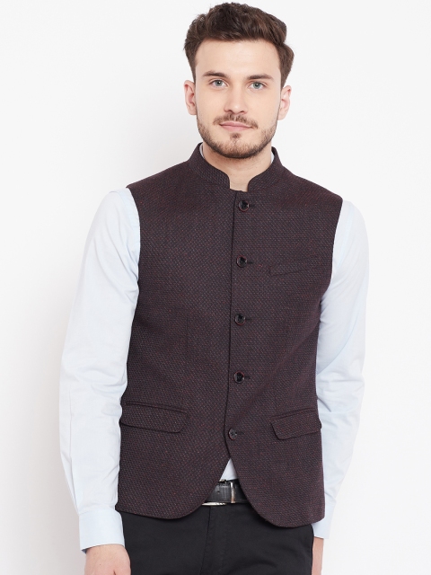 

Blackberrys Men Burgundy Solid Nehru Jacket