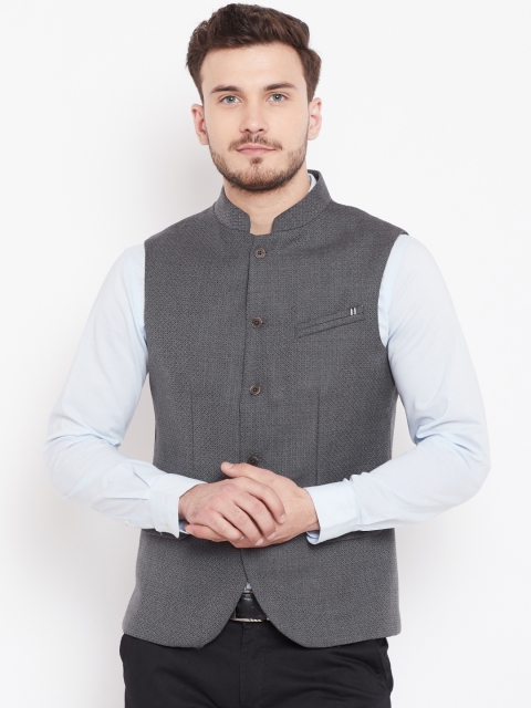 

Blackberrys Men Grey Self-Design Nehru Jacket