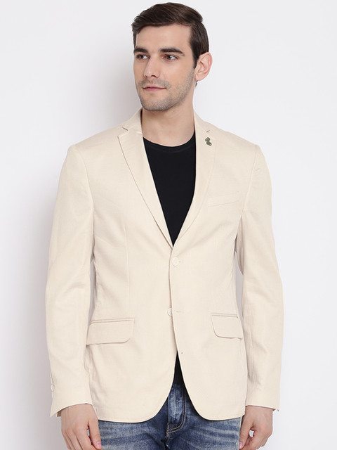 

Blackberrys Men Nude-Coloured Single Breasted Semi-Formal Pure Cotton Blazer