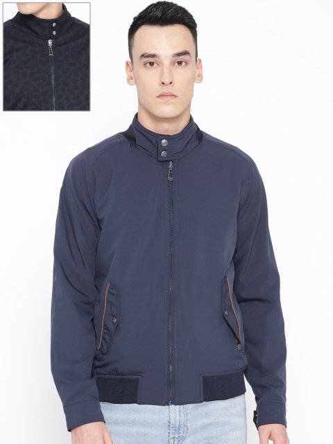 

Blackberrys Men Navy Blue & Black Printed Reversible Jacket