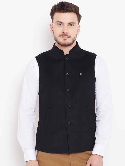 

Blackberrys Men Navy Blue Solid Nehru Jacket