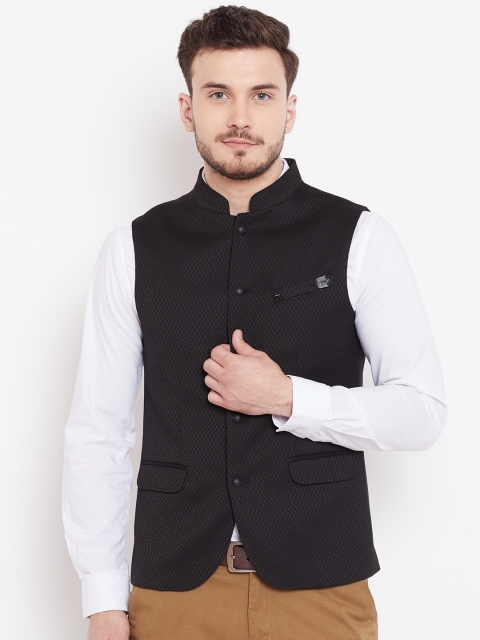 

Blackberrys Men Black Slim Fit Textured Nehru Jacket