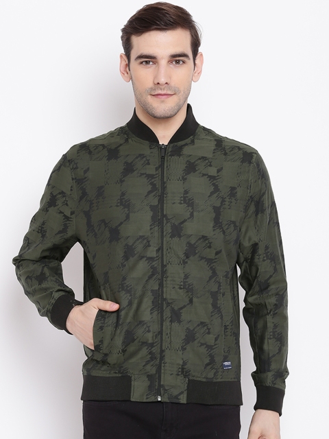 

Blackberrys Men Olive Green Printed Bomber