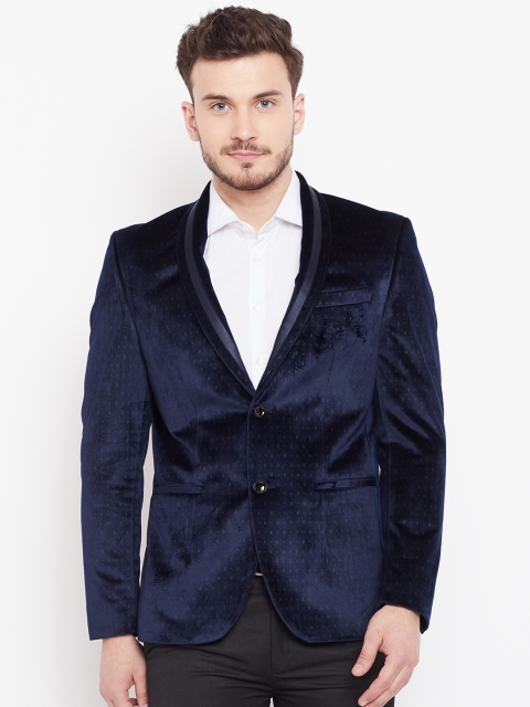 

Blackberrys Navy Blue Patterned Slim Single-Breasted Partywear Blazer
