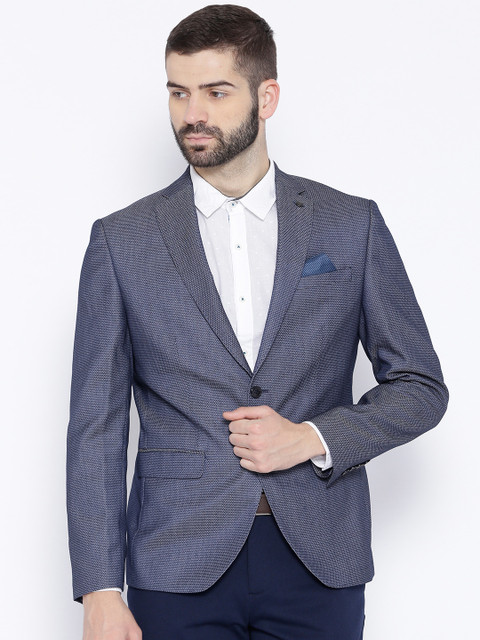 

Blackberrys Navy Blue Self-Design Single-Breasted Smart Casual Blazer