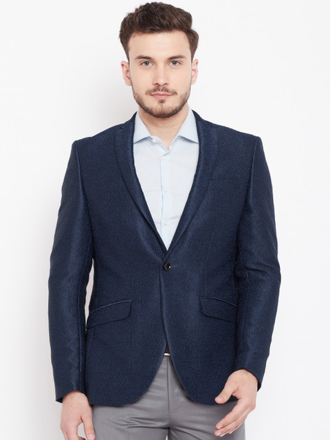 

Blackberrys Navy Blue Patterned Slim Single-Breasted Partywear Blazer