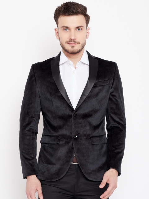 

Blackberrys Men Black Patterned Single-Breasted Velvet Blazer