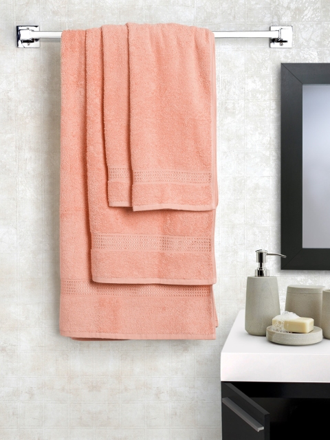 

WELHOME Unisex Set of 4 Peach-Coloured 450 GSM Cotton Towels