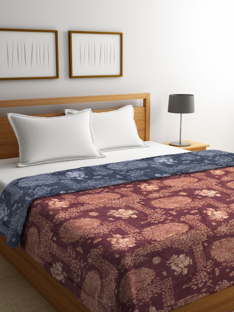 

CORE Designed by SPACES Navy & Maroon Mild Winter 150 GSM Reversible Double Bed Quilt, Navy blue