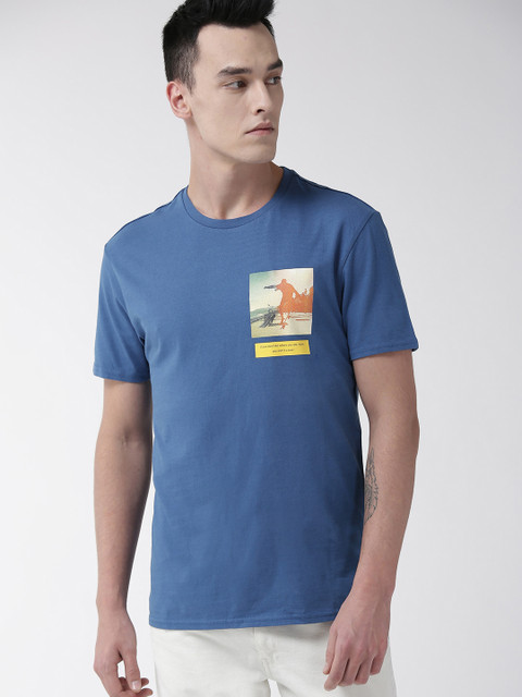 

Blue Printed Regular Fit Round Neck T-Shirt