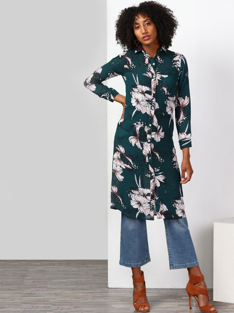 

Miss Bennett Women Green Regular Fit Printed Longline Casual Shirt