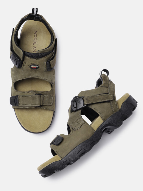 

Woodland Men Olive Green Leather Sports Sandals