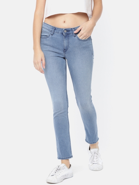

Lee Women Blue Jenny Ankle Super Skinny Fit Mid-Rise Clean Look Stretchable Cropped Jeans