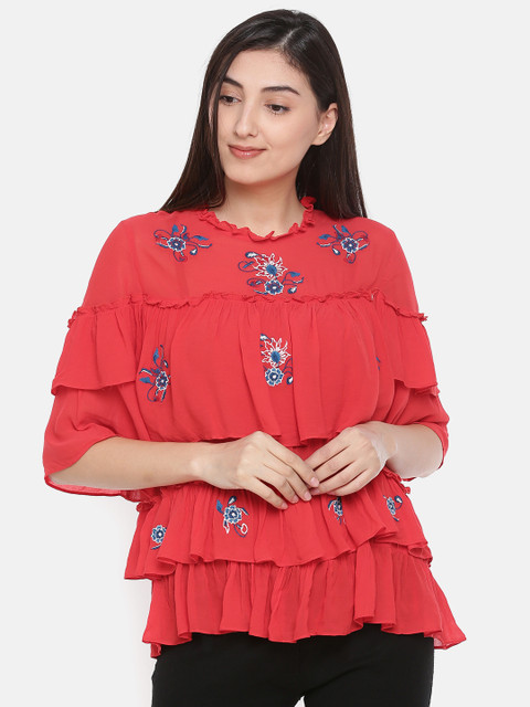 

Antheaa Women Red Tiered Top