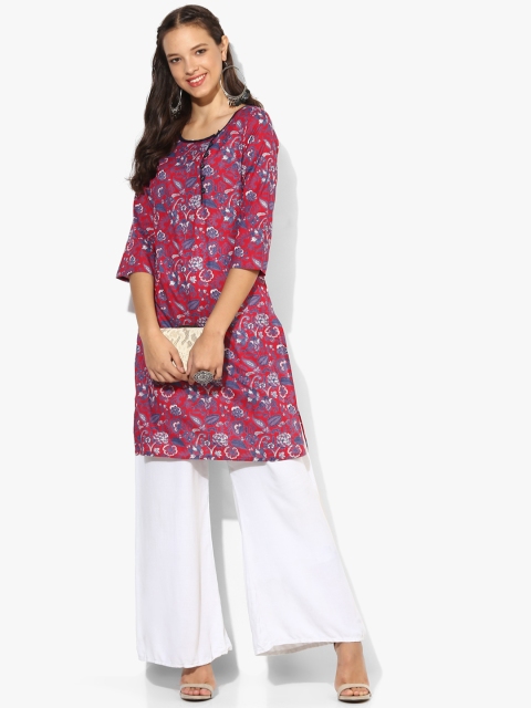 

People Women Pink Printed Straight Kurta