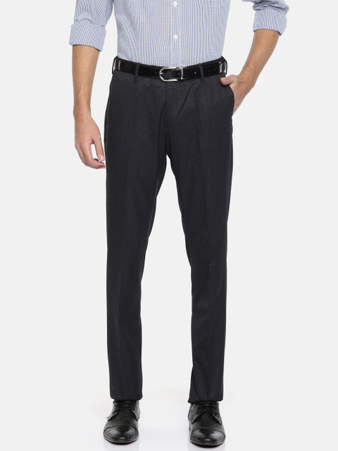 

U.S. Polo Assn. Men Black & Navy Blue Slim Fit Checked Formal Trousers