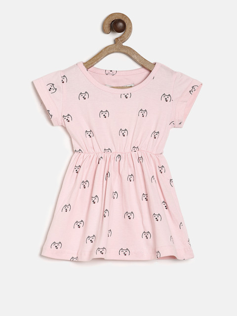 

Palm Tree Girls Pink-Coloured Printed Fit and Flare Dress
