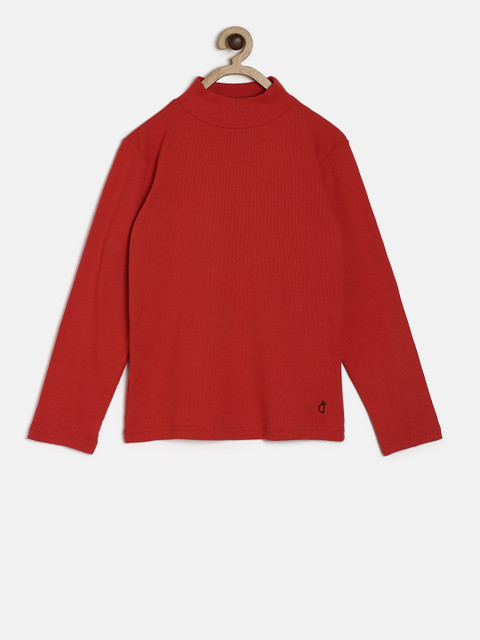 

Gini and Jony Girls Red Solid High Neck T-shirt